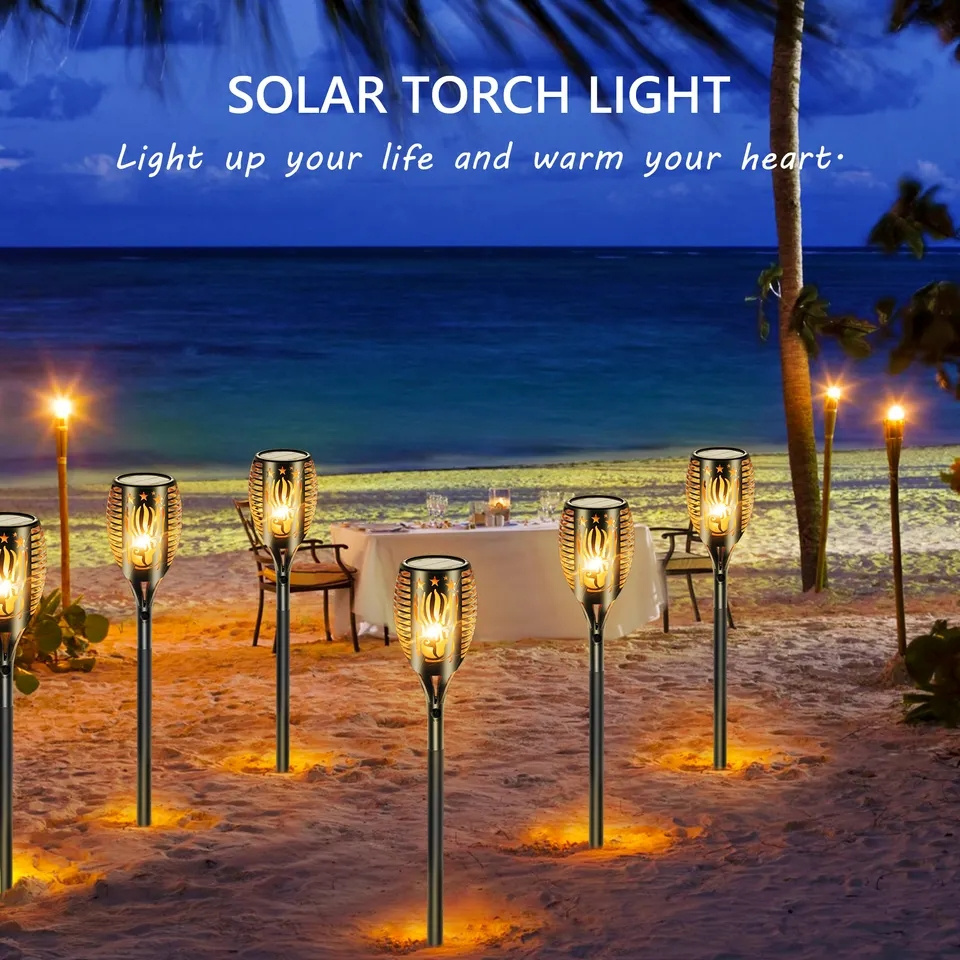 Custom 12 33 Led Fire Flame Light Ip44 Waterproof Solar Light Outdoor Flame Dancing Solar Led Landscape Flame Light