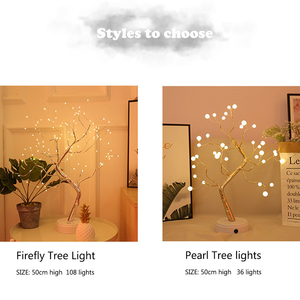 Led Copper Wire Shimmer Tree Light 108 LED 36 LED Pearl Battery USB Touch Switch Night Light Bonsai Tree Light Table Tree Lamp