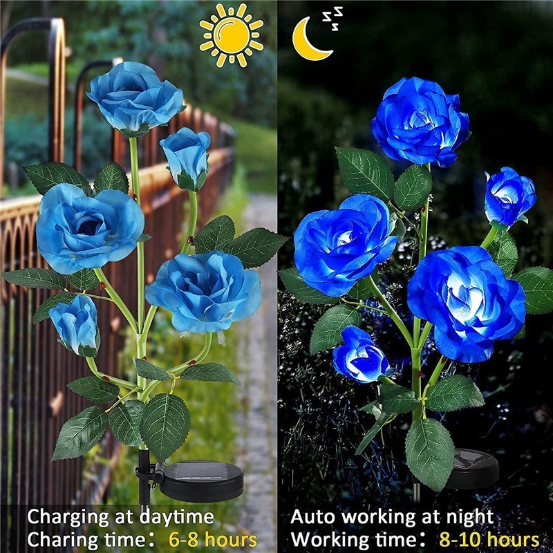 3 Heads Solar Light Rose Flower Landscape Solar Flower Lights Outdoor Garden Waterproof