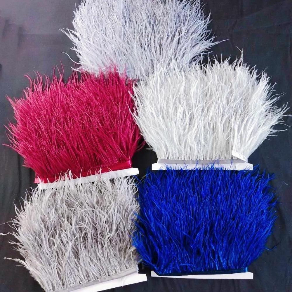 Feather Factory Direct Supply Cheap Multi-Color Ostrich Feather Fringe Trim On Satin Ribbon For Party Wedding Costume