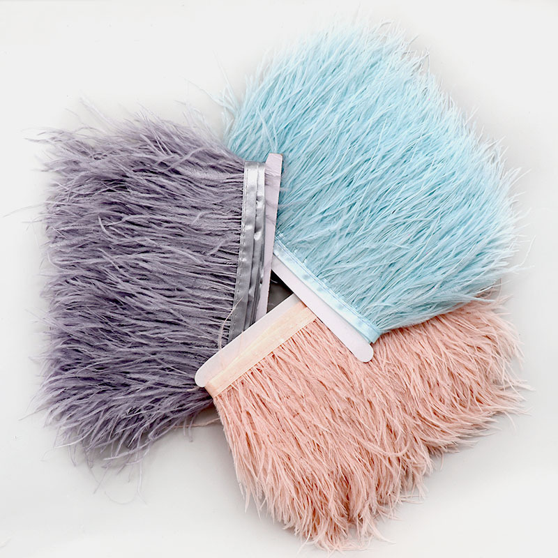 Feather Factory Direct Supply Cheap Multi-Color Ostrich Feather Fringe Trim On Satin Ribbon For Party Wedding Costume