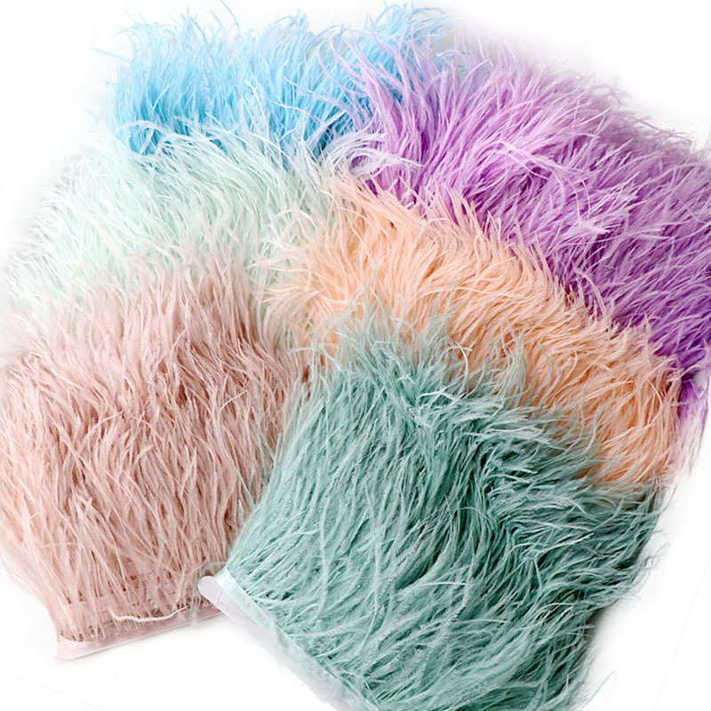 Feather Factory Direct Supply Cheap Multi-Color Ostrich Feather Fringe Trim On Satin Ribbon For Party Wedding Costume