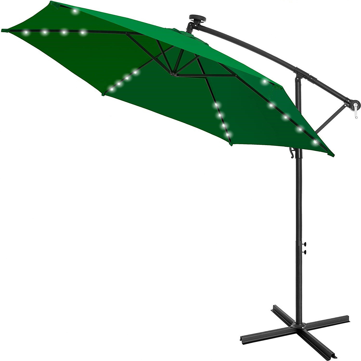 10ft Cantilever parasol with Solar LED  light with Crank & stand - UV protection and waterproof patio umbrella