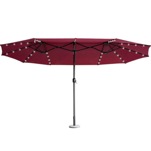 15' Patio Table Umbrella Double-Sided with Base Stand, Solar Power, Extra Large