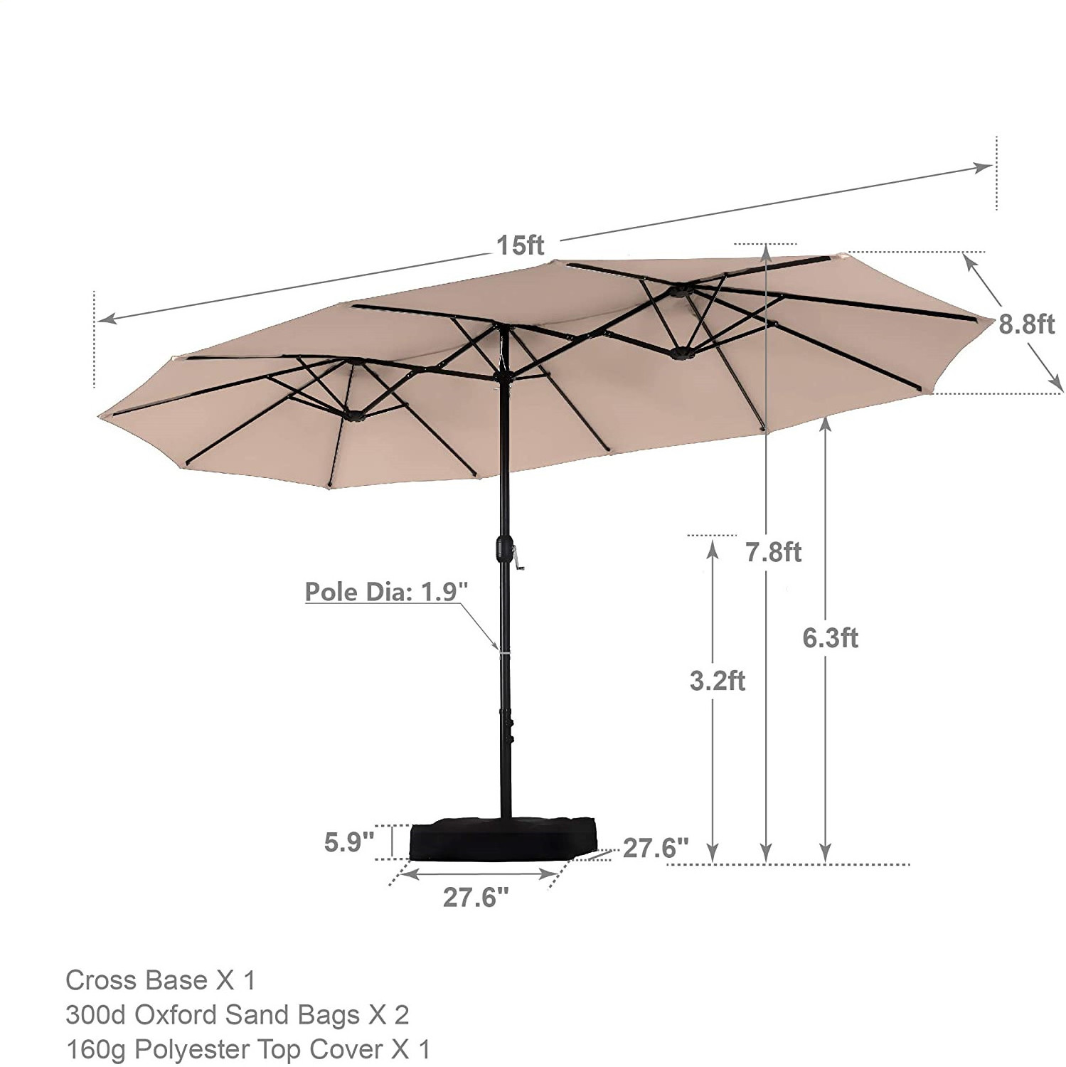 14FT or 15FT Garden Commercial Unique Patio Double Sided Market Umbrellas