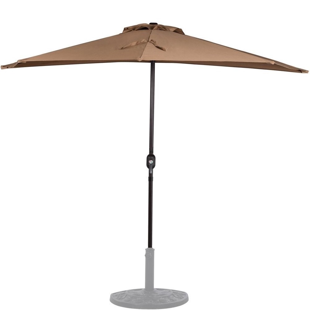 9ft Balcony Patio Half Umbrella Sun Shade with Crank, Semi Round Circular Umbrella for Outdoor Small Terrace Garden