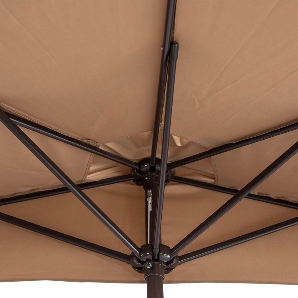 9ft Balcony Patio Half Umbrella Sun Shade with Crank, Semi Round Circular Umbrella for Outdoor Small Terrace Garden