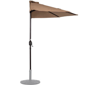 9ft Balcony Patio Half Umbrella Sun Shade with Crank, Semi Round Circular Umbrella for Outdoor Small Terrace Garden