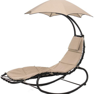 Hot sale Outdoor Hanging Chaise Lounge Chair Swing Curved Cushion Seat Hammock with Canopy Sun Shade