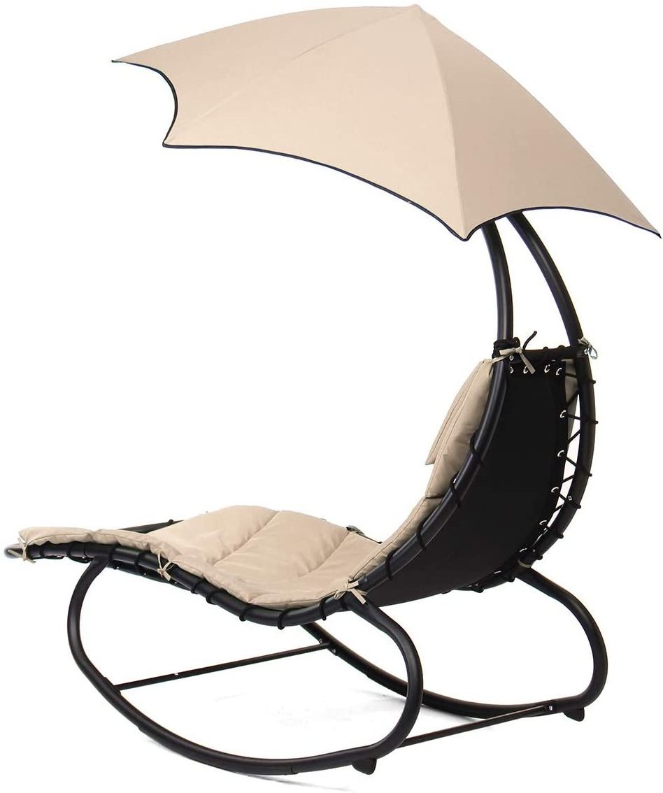 Hot sale Outdoor Hanging Chaise Lounge Chair Swing Curved Cushion Seat Hammock with Canopy Sun Shade