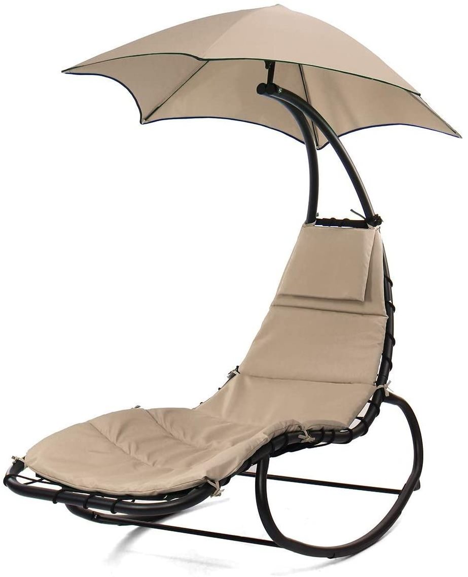 Hot sale Outdoor Hanging Chaise Lounge Chair Swing Curved Cushion Seat Hammock with Canopy Sun Shade