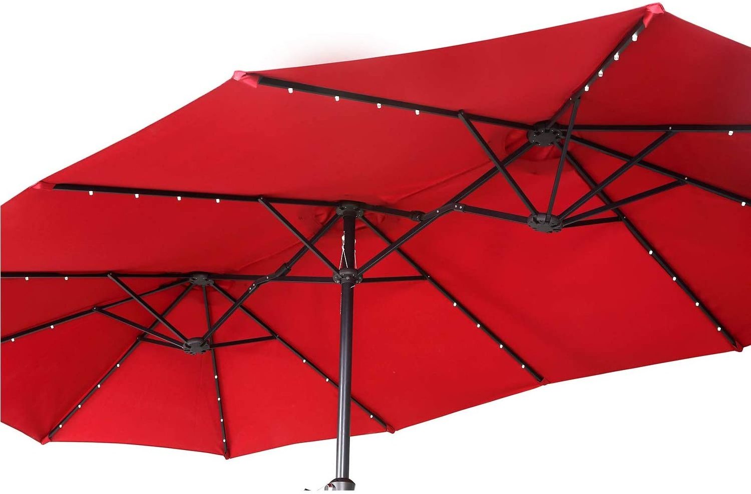 15 ft. Outdoor 3 Head Combined Double Sided Patio Garden Umbrellas with solar LED light  Big Size parasol  for outdoor