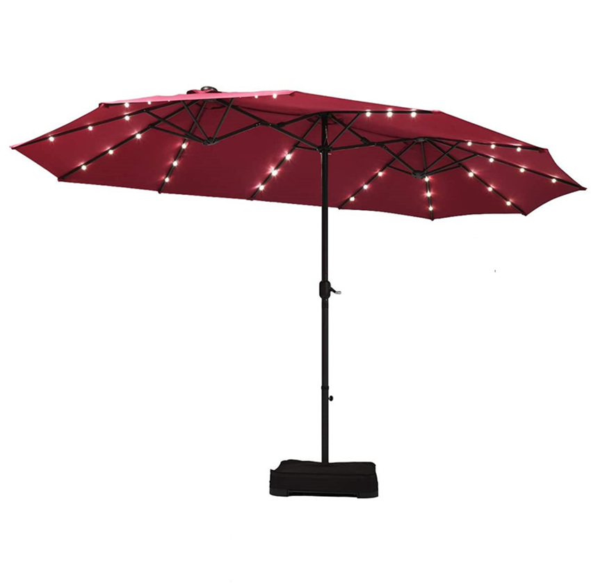 15 ft. Outdoor 3 Head Combined Double Sided Patio Garden Umbrellas with solar LED light  Big Size parasol  for outdoor