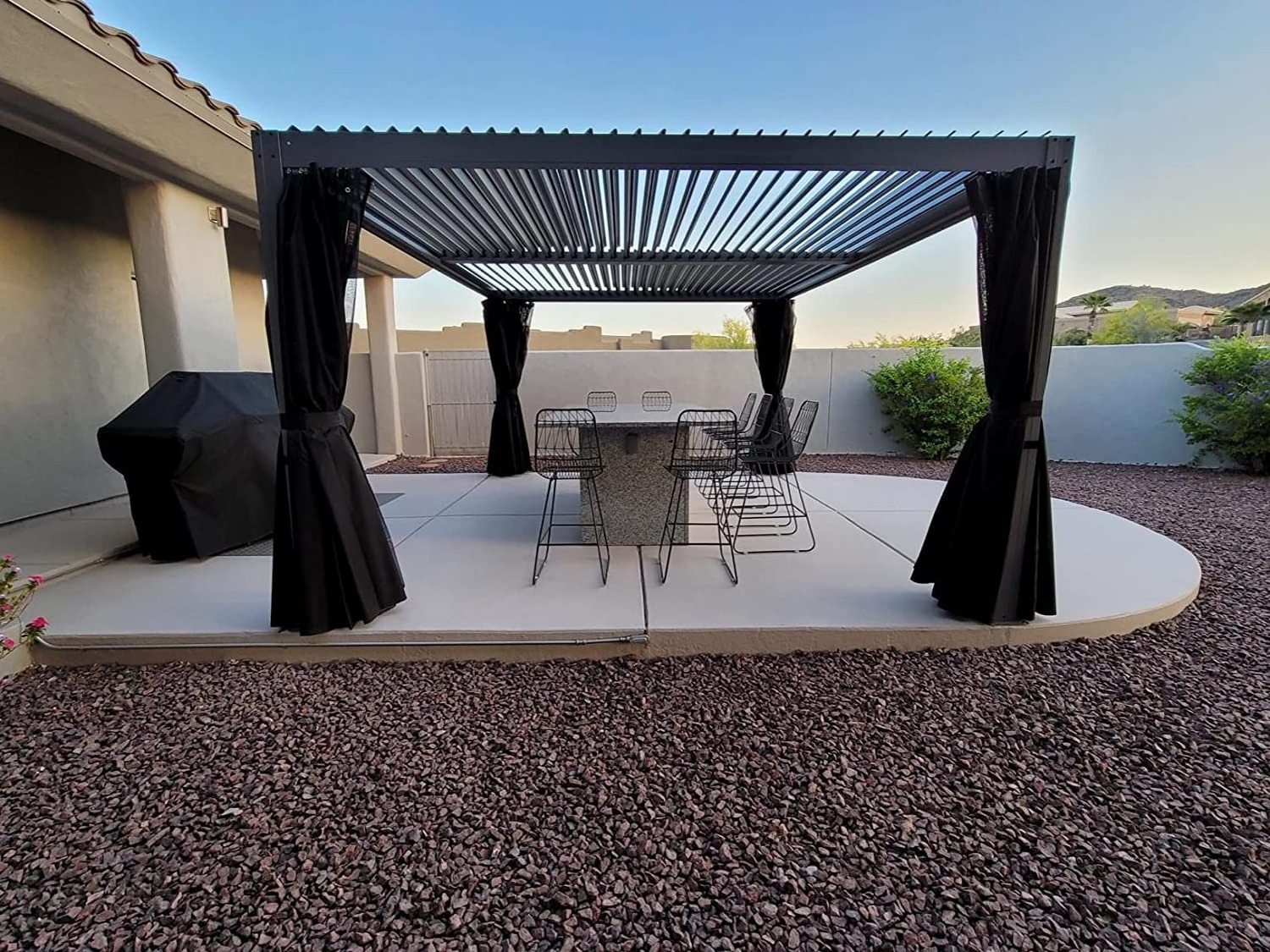 Louvered Pergola 10ft and 13ft with Adjustable Roof, Curtains and Netting, Hardtop Gazebo for Patio