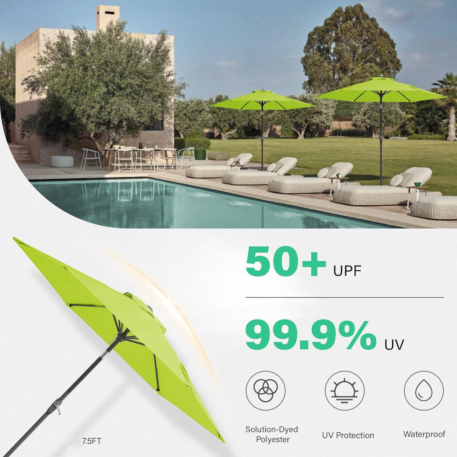 Push Button Tilt/Crank Outdoor Umbrella for Garden, Deck, Backyard, Pool and Beach