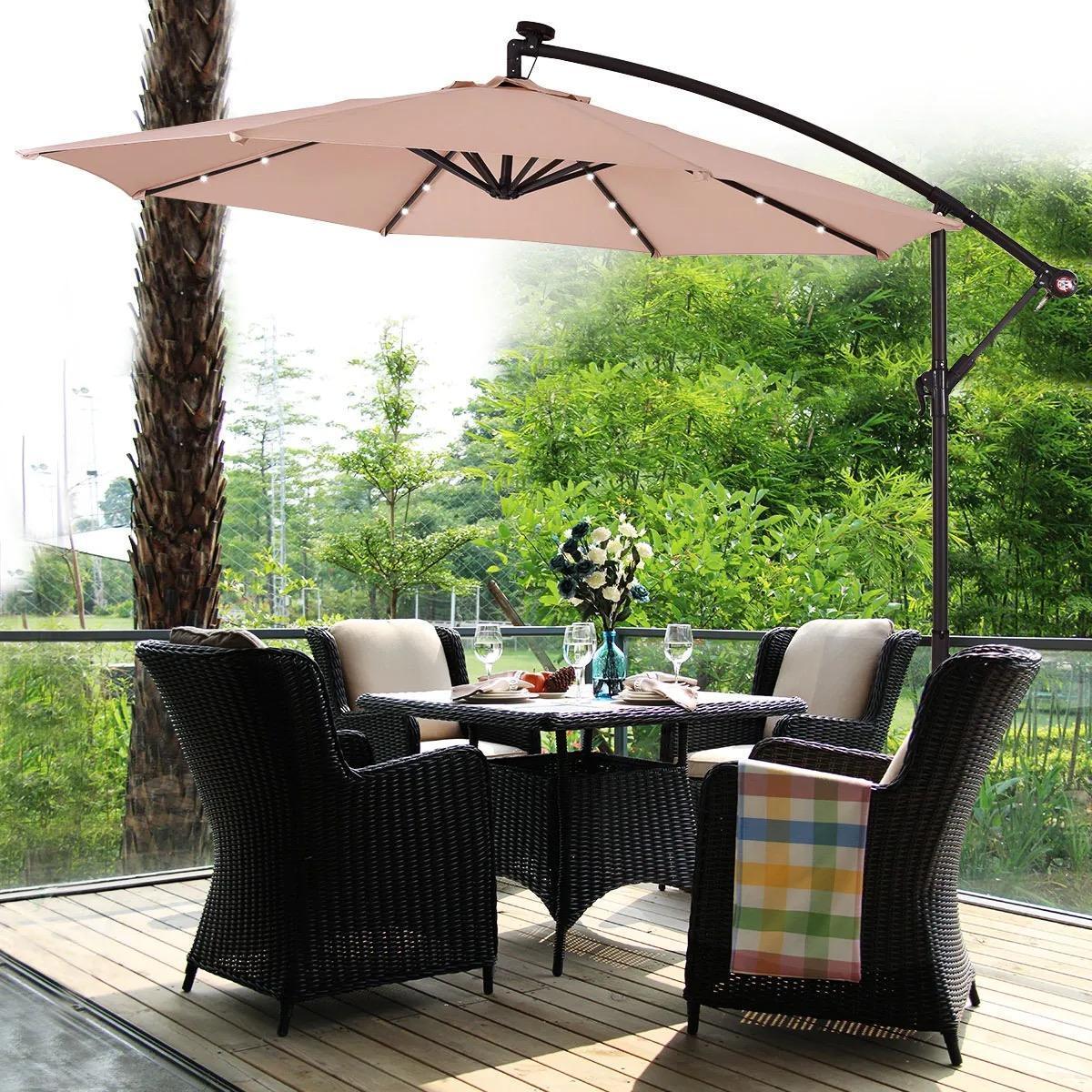 Strand Sonnenschirm 3m Solar Powered Led Cantilever Umbrella For Restaurants