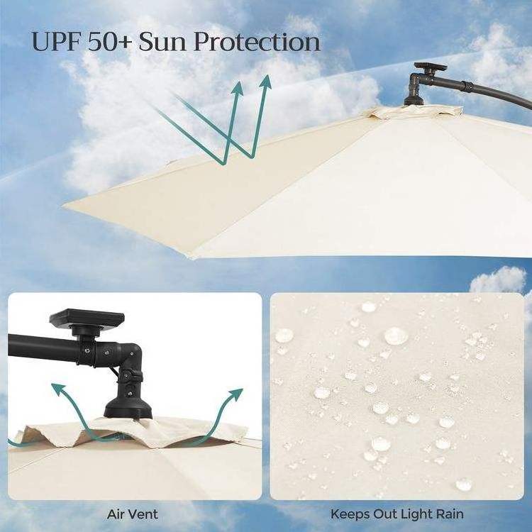 Angle Adjustment 3m Patio Umbrellas Crank-Lift Mechanism Led Lighted Patio Banana Umbrella