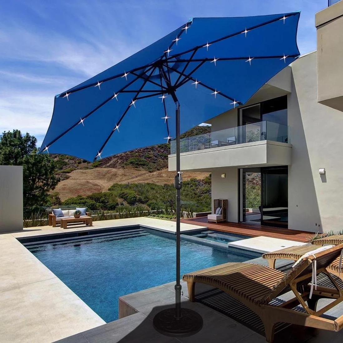 Outdoor Umbrella Sun Umbrella Garden Patio Umbrellas With Solar Led Lights And Tilt