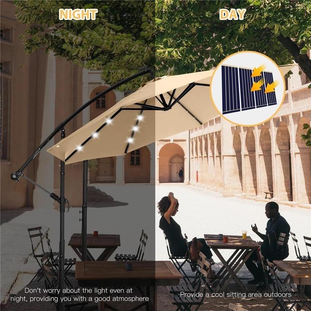 Dia 3m Banana Cantilever Umbrella Garden Paraso Patio Outdoor Umbrella With Led Solar