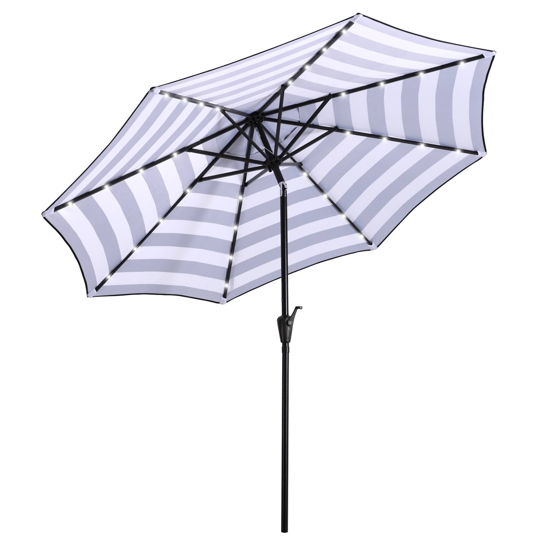 New Frame Tiltable Crank Patio Black And White Striped Garden Parasol Umbrella