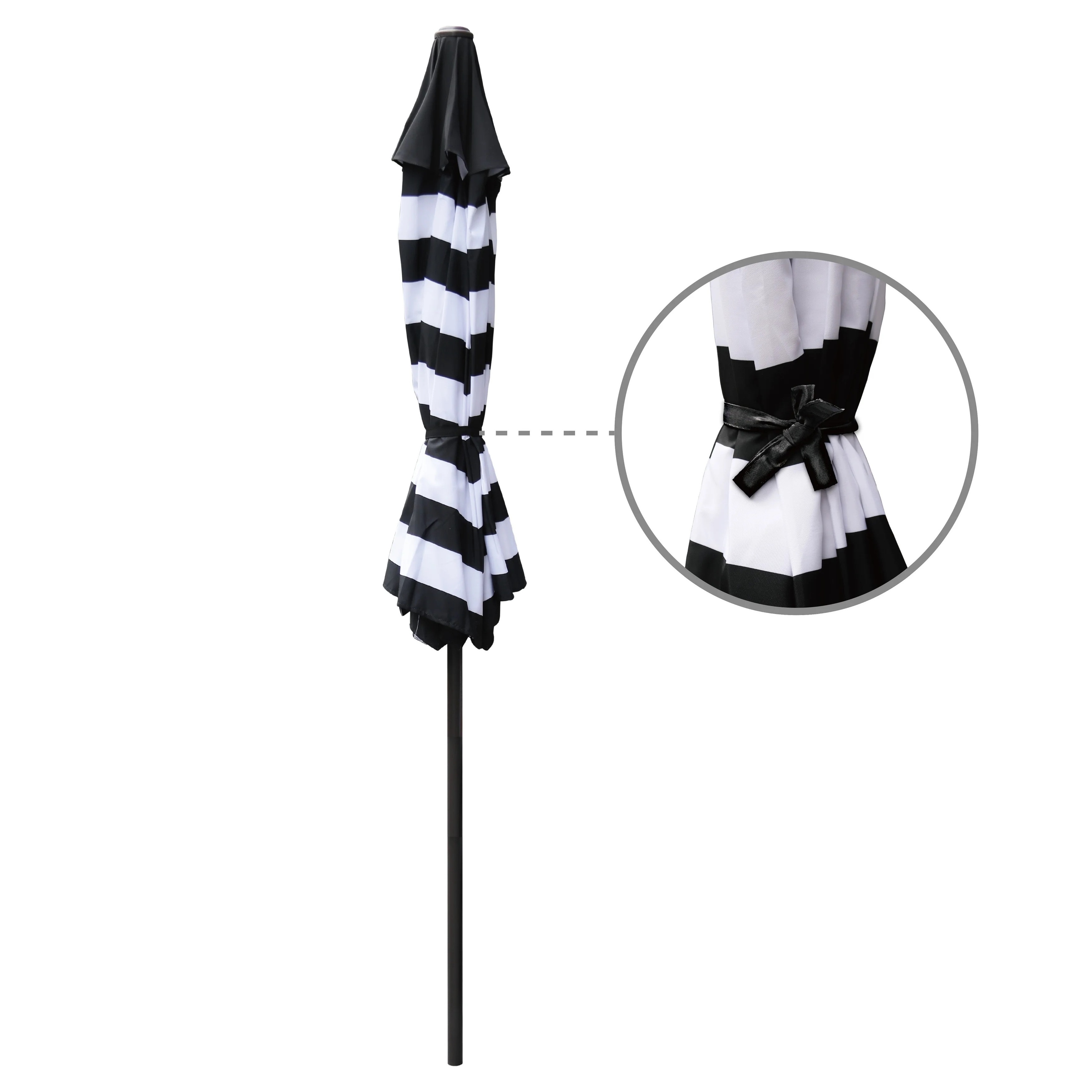 New Frame Tiltable Crank Patio Black And White Striped Garden Parasol Umbrella