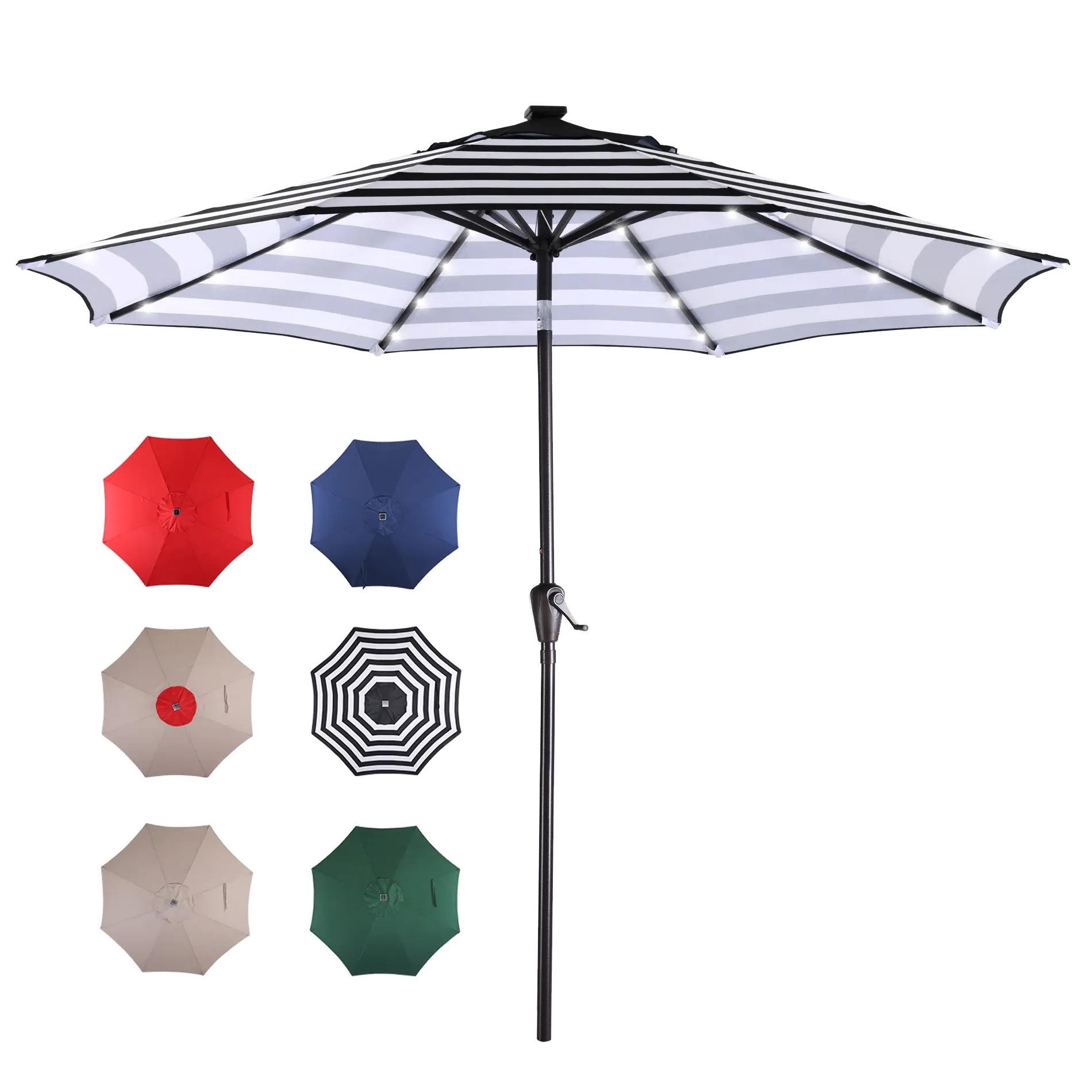 New Frame Tiltable Crank Patio Black And White Striped Garden Parasol Umbrella