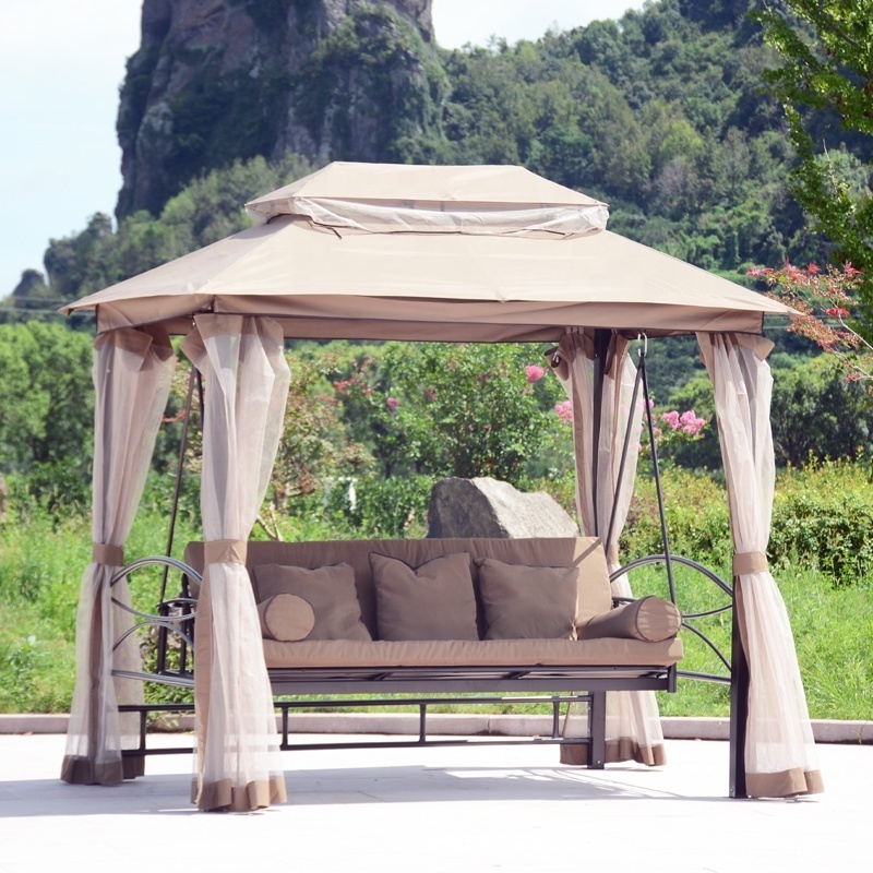 Outdoor Leisure Patio Garden High Quality  Polyester Fabric Hanging Swing Chair With Gazebo And Bed Net