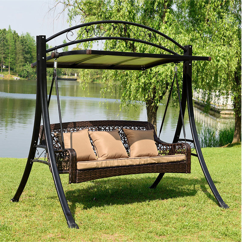 Outdoor Leisure Three Seat Hanging Swing Chair Garden Patio Cane Rocking Chair