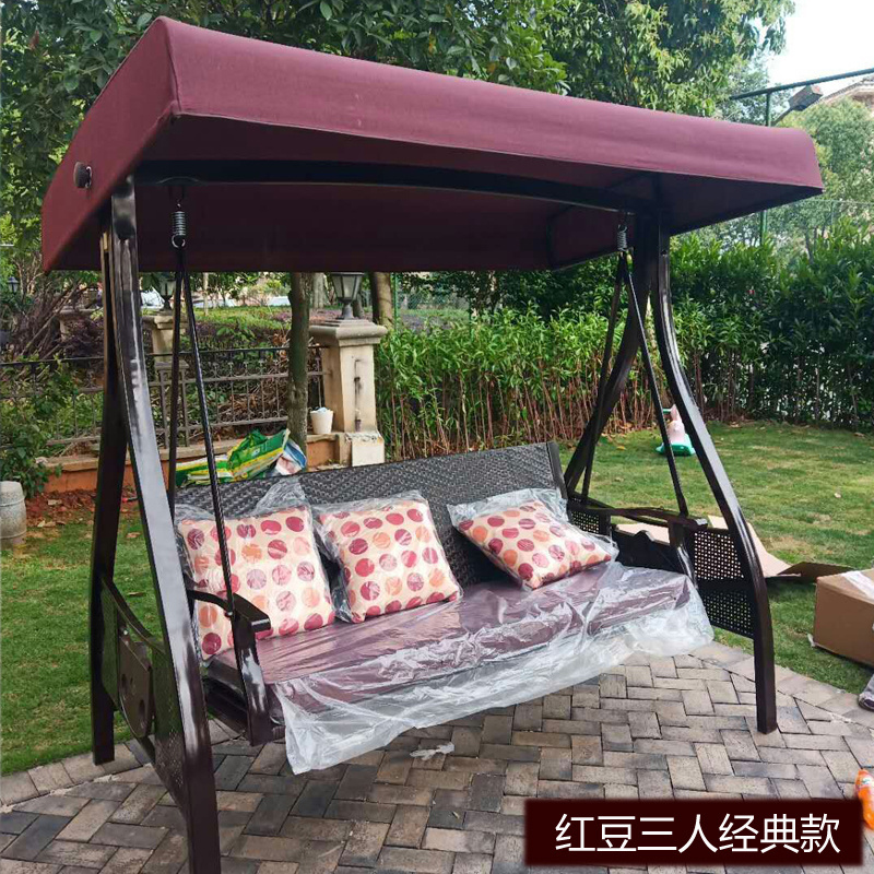 Outdoor patio sunshade rain proof cane swing chair for three