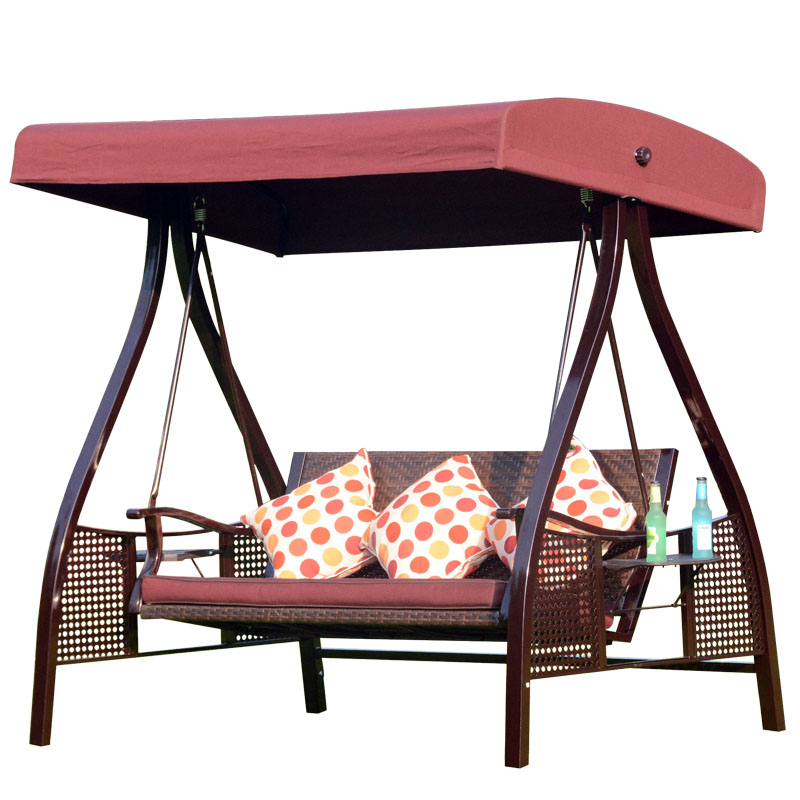 Outdoor patio sunshade rain proof cane swing chair for three