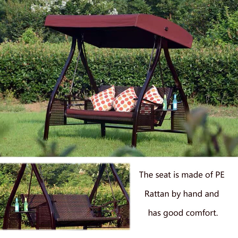 Outdoor patio sunshade rain proof cane swing chair for three