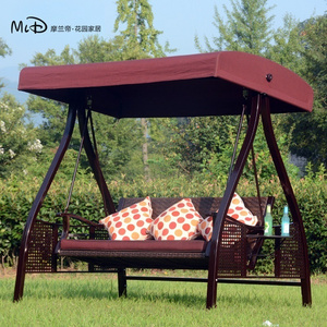 Outdoor patio sunshade rain proof cane swing chair for three