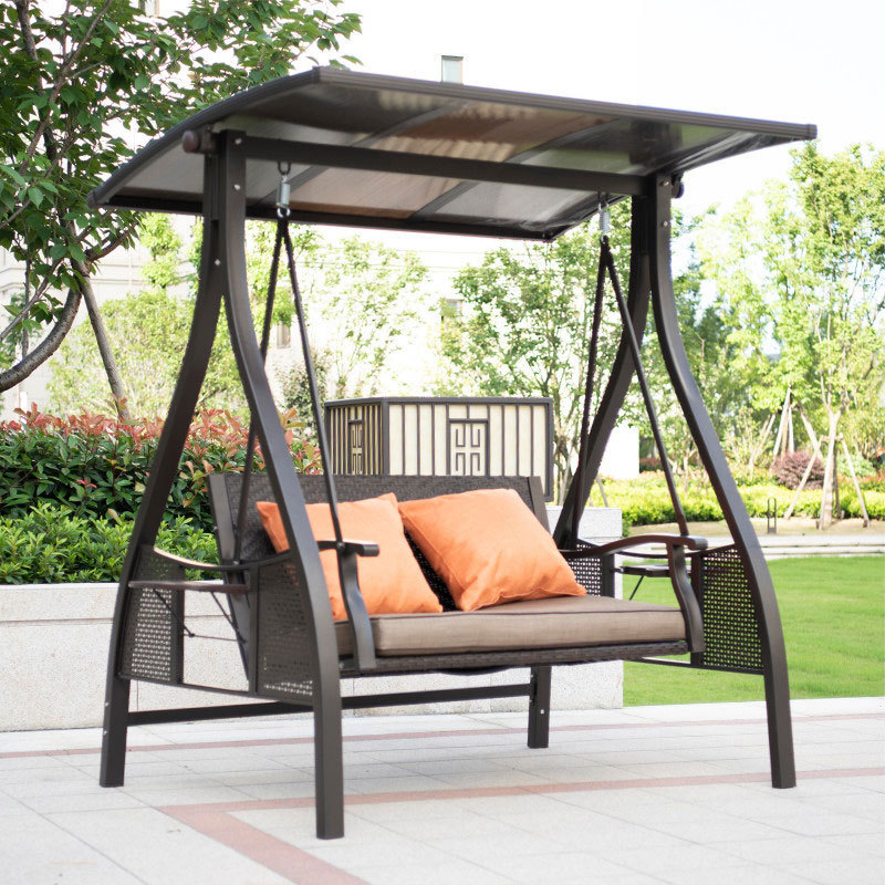 Customized Outdoor Rattan Chair Furniture2-Seat Garden Patio Canopy Swing Chair For Adult