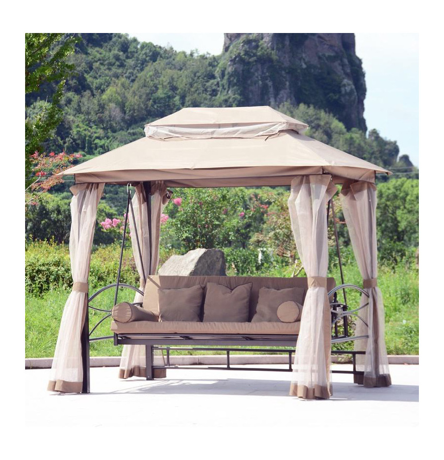 High Quality Aluminum Manufacture Outdoor Leisure Patio Garden Height Polyester Fabric Gazebo Swing With Canopy And 3 Seater