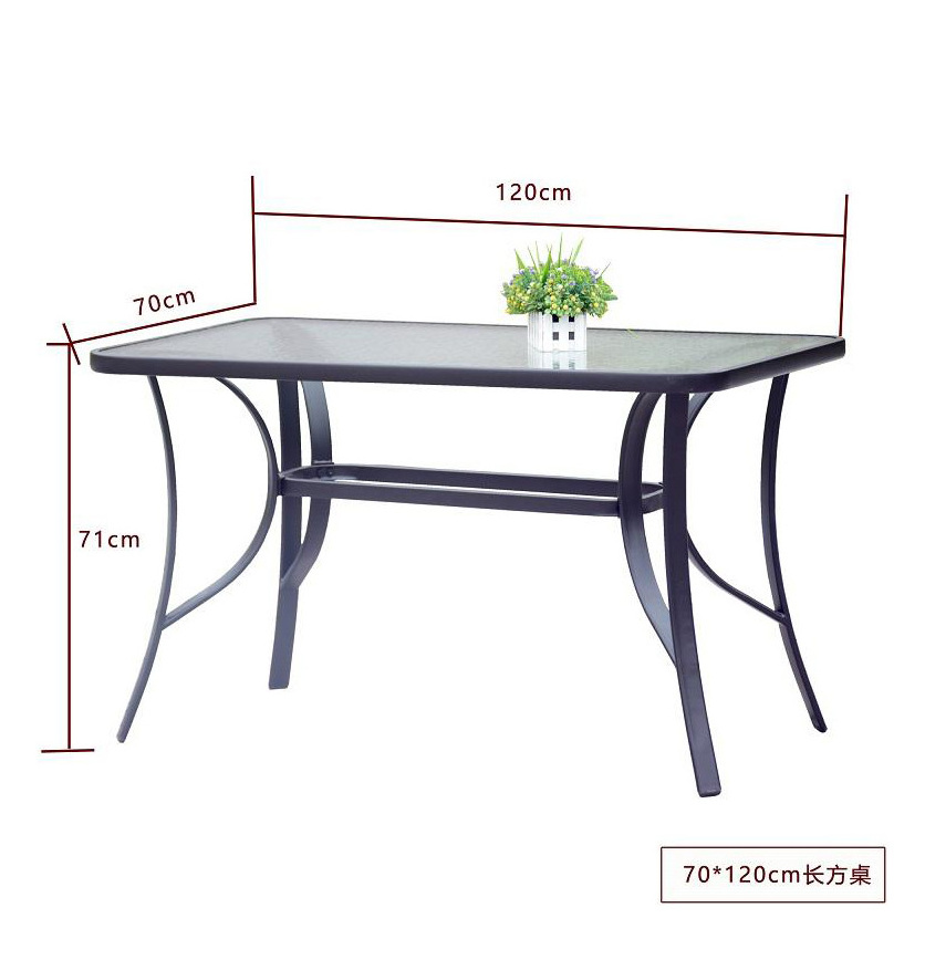 Outdoor garden furniture patio steel rectangular glass dining table with umbrella hole