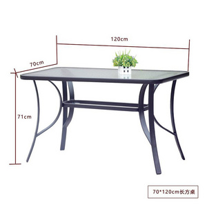 Outdoor garden furniture patio steel rectangular glass dining table with umbrella hole