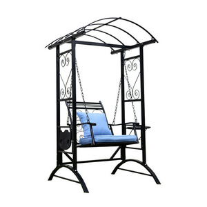 Outdoor single seat garden furniture patio swing egg chair hanging metal flower frame swing rocking chair