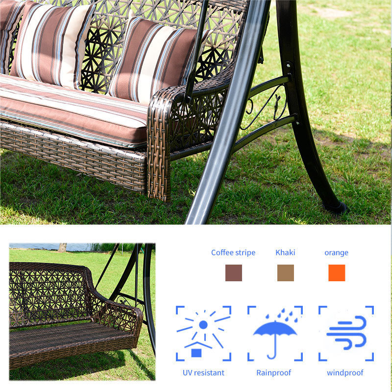 Outdoor Leisure Three Seat Hanging Swing Chair Garden Patio Cane Rocking Chair