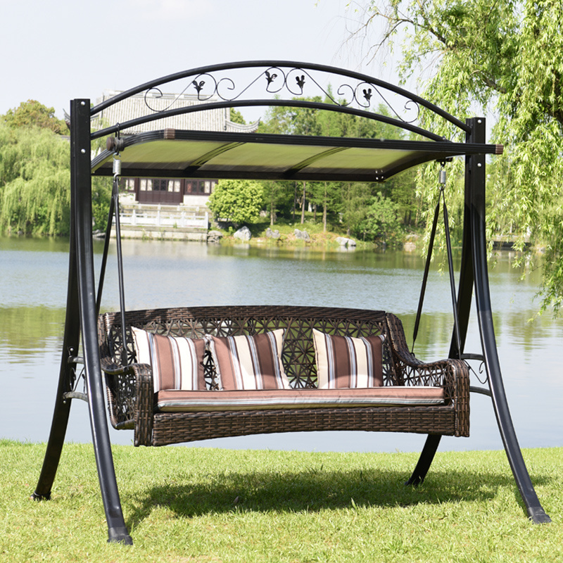 Outdoor Leisure Three Seat Hanging Swing Chair Garden Patio Cane Rocking Chair