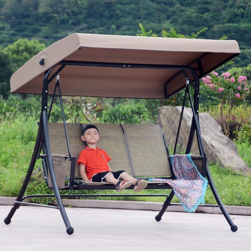 Outdoor garden 3seats hanging swing chair hot selling wrought iron swing for adults wirh canopy