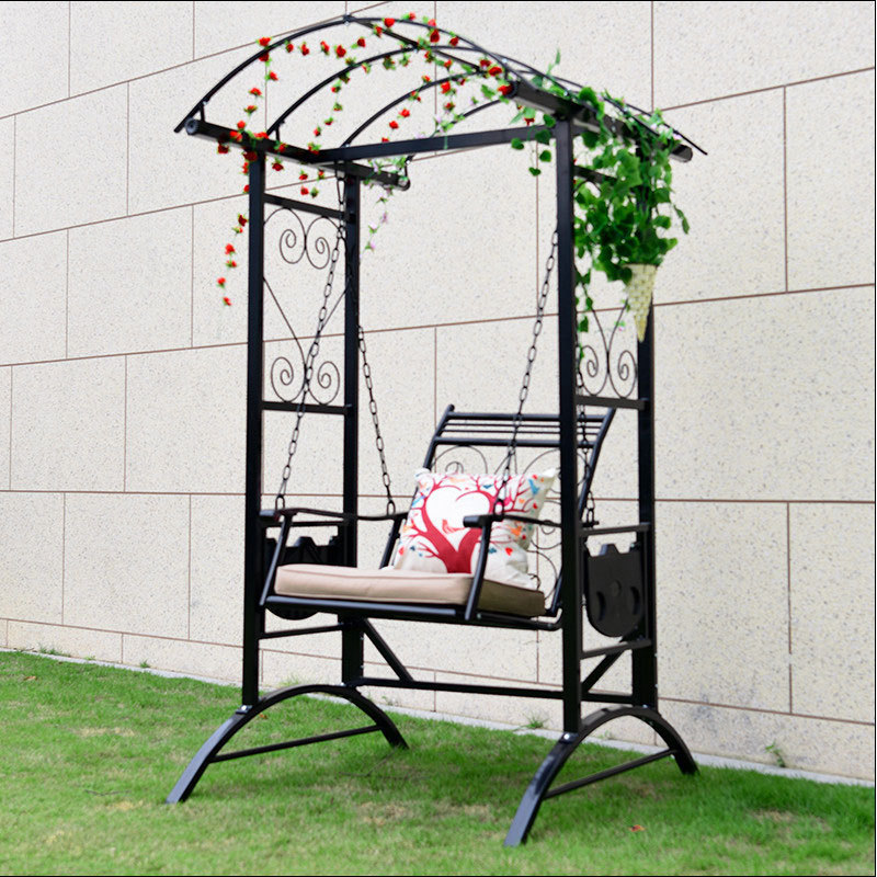 Outdoor single seat garden furniture patio swing egg chair hanging metal flower frame swing rocking chair