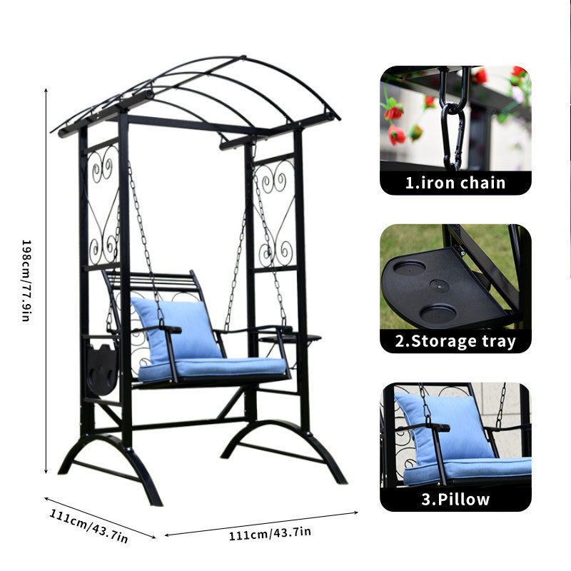 Outdoor single seat garden furniture patio swing egg chair hanging metal flower frame swing rocking chair