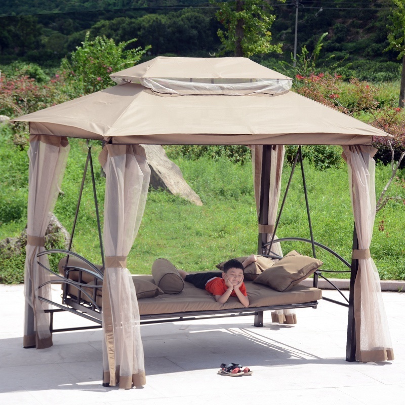 Outdoor Leisure Patio Garden High Quality  Polyester Fabric Hanging Swing Chair With Gazebo And Bed Net