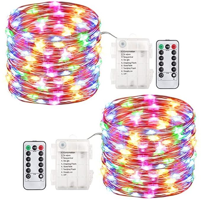 Led Fairy Lights Battery Operated with Remote Control Timer Waterproof Silver Copper Wire Twinkle Lights