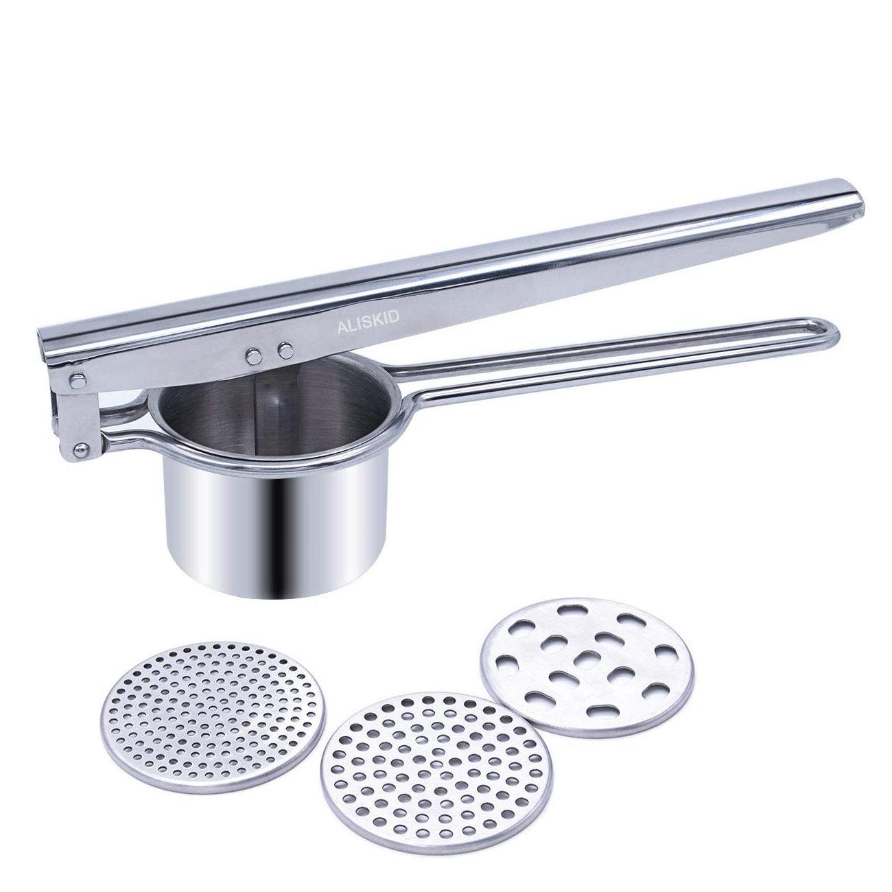 LHS 3 in 1 Potato Ricers Potato Ricer and Masher Stainless Steel Manual Masher with 3 Interchangeable Fineness Discs