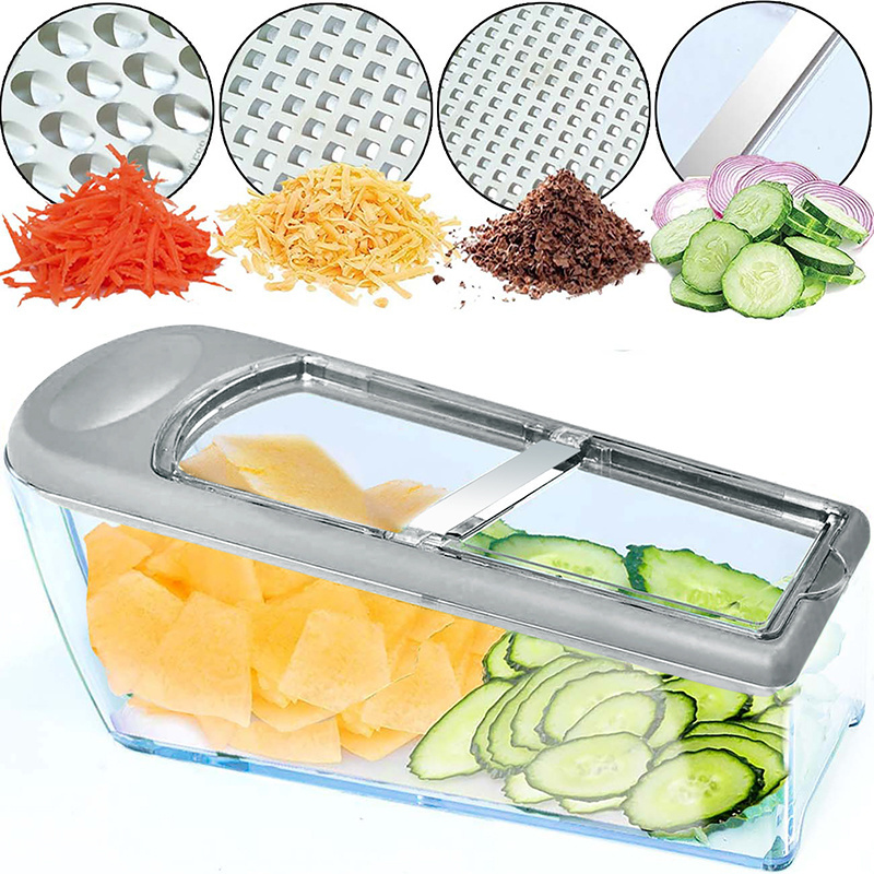 LHS Mandoline Slicer Veggie Cutter Grater Chopper Slicer Vegetable Chopper with Sharpest Steel Blades Box Grater