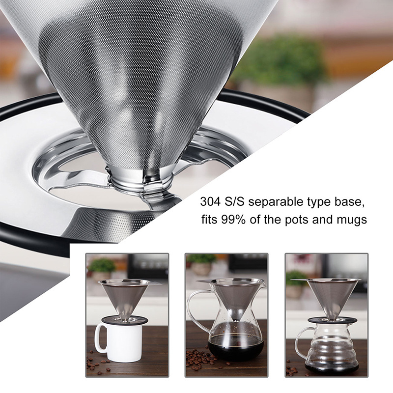 Pour Over Coffee Dripper Stainless Steel LHS Slow Drip Coffee Filter Metal Cone Paperless Reusable Single Cup Coffee Maker