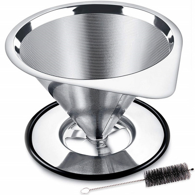 Pour Over Coffee Dripper Stainless Steel LHS Slow Drip Coffee Filter Metal Cone Paperless Reusable Single Cup Coffee Maker