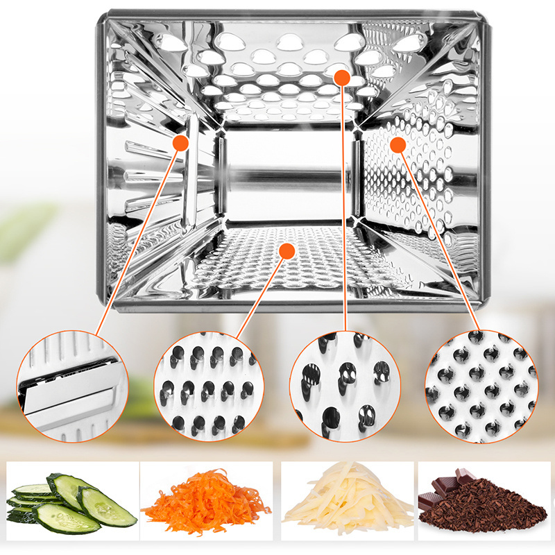 Customized other kitchen appliances 4 sides  professional box grater stainless steel Cheese Grater with Handle