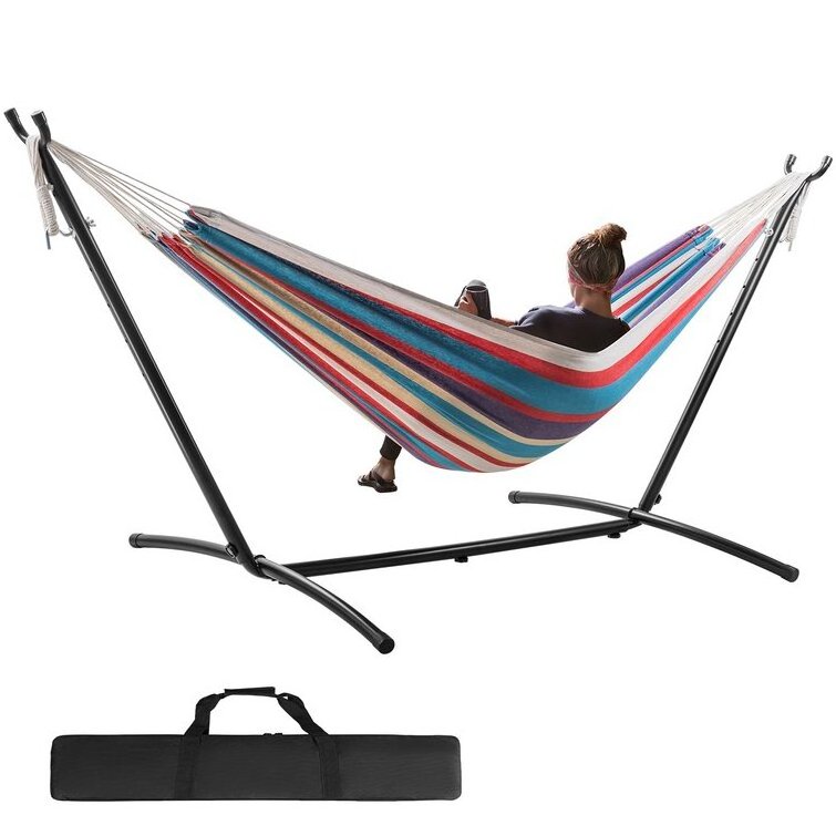 Outdoor Portable Double Folding Camping Hammock Chair Patio Steel Swing Hammock With Free Standing